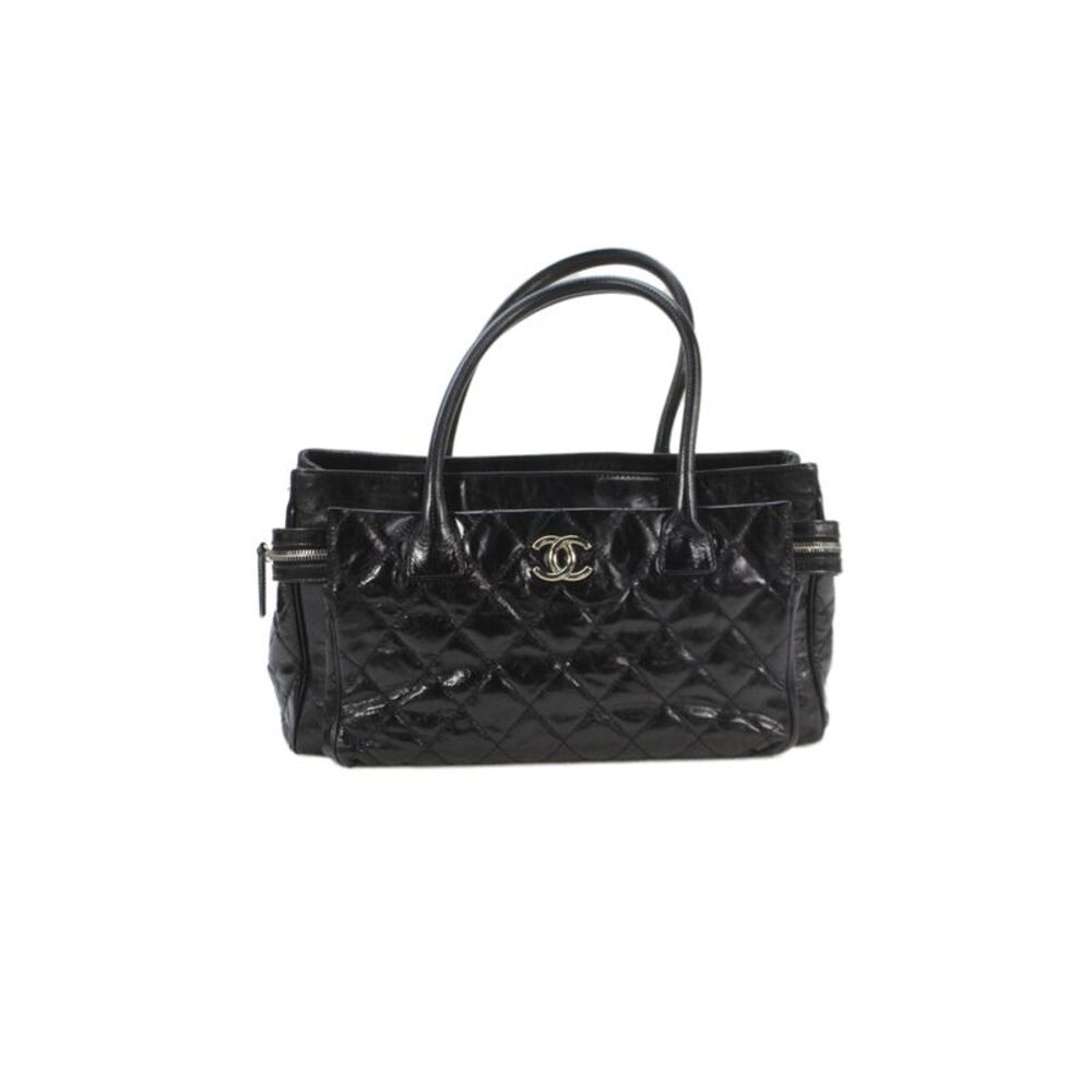 Chanel Womens Leather Quilted New Portobello Tote Handbag Black